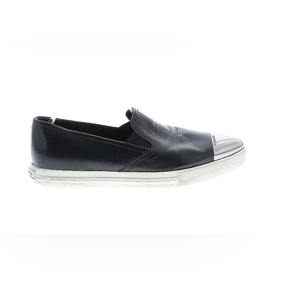 Miu Miu Black and Silver Slip-On Loafers